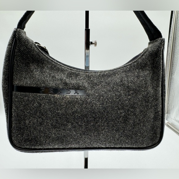 Prada - Authentic - Grey Wool & Black Leather Handbag - Picture 2 of 15